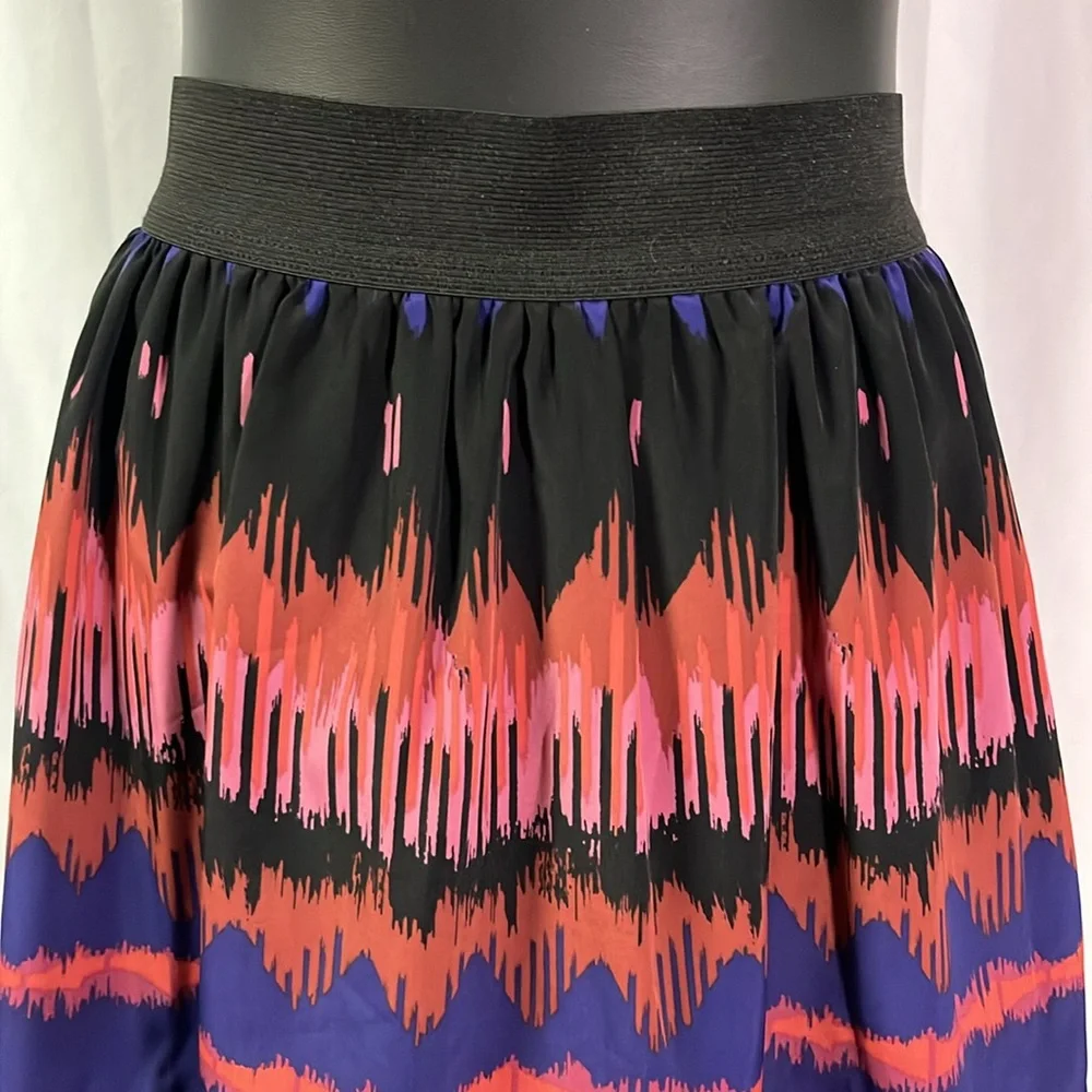 LC Lauren Conrad Pink Purple & Black Printed Tiered Hem High Waisted Mini Skirt